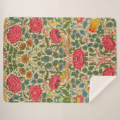 William Morris Roos Floral Chintz Pink Sherpa Deken (Voorkant (horizontaal))