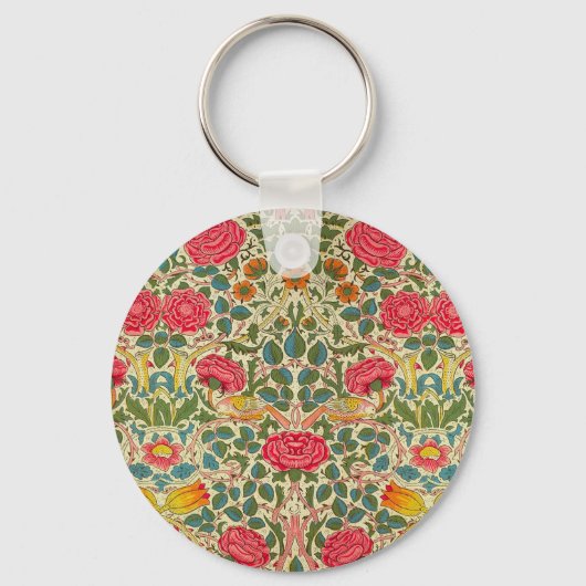 William Morris Roos Floral Chintz Pink Sleutelhanger (Voorkant)