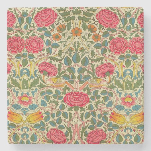 William Morris Roos Floral Chintz Pink Stenen Onderzetter (Voorkant)