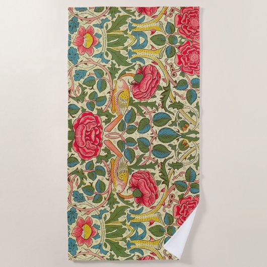 William Morris Roos Floral Chintz Pink Strandlaken (Voorkant)