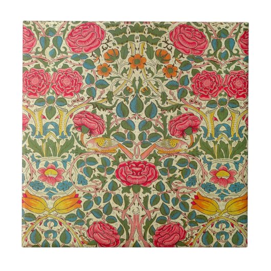 William Morris Roos Floral Chintz Pink Tegeltje (Voorkant)