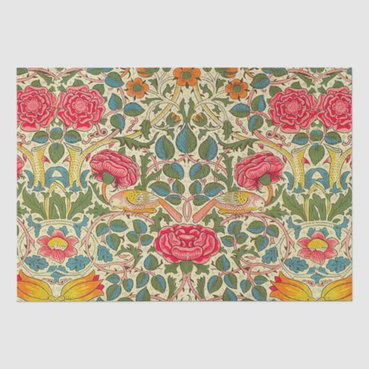 William Morris Roos Floral Chintz Pink Tissuepapier (Voorkant)
