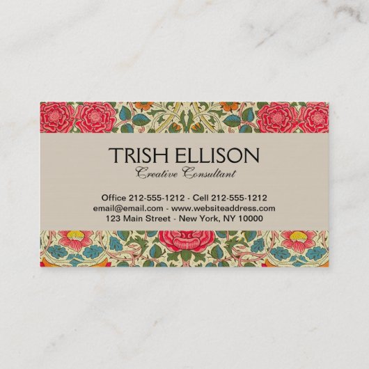William Morris Roos Floral Chintz Pink Visitekaartje (Achterkant)