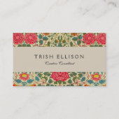 William Morris Roos Floral Chintz Pink Visitekaartje (Voorkant)