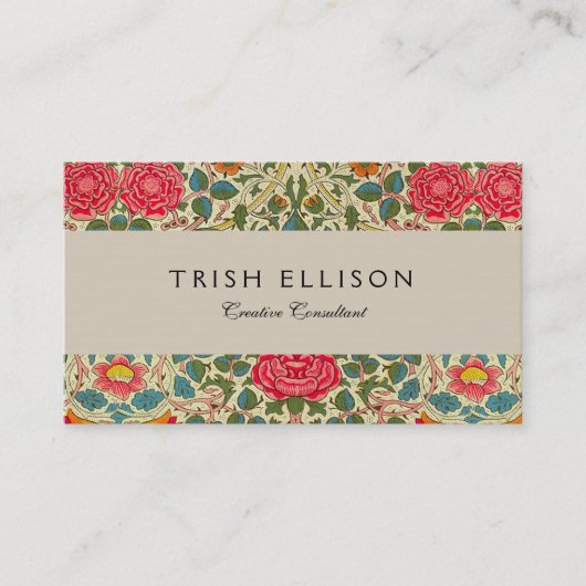 William Morris Roos Floral Chintz Pink Visitekaartje (Voorkant)