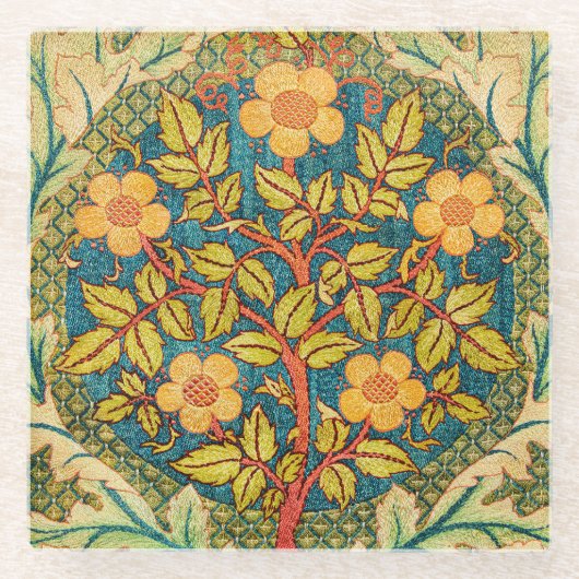 William Morris Roos Krans: Klassieke Kunst & Ambac Glazen Onderzetter (Voorkant)