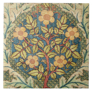 William Morris Roos Krans Vintage Bloemschildering Tegeltje