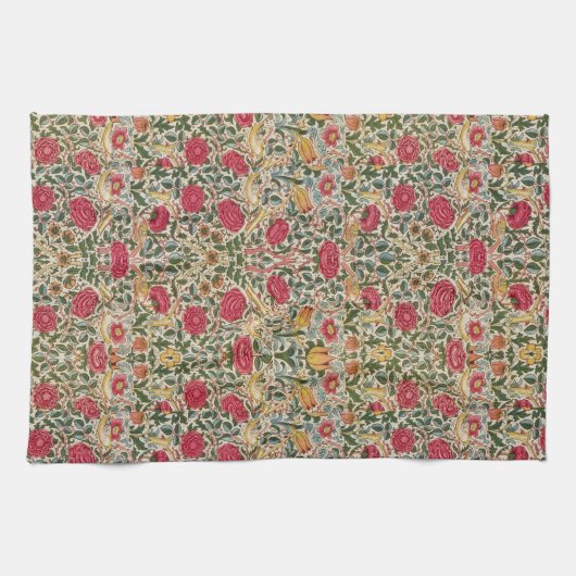  William Morris Roos Pink Yellow Bird Flor Theedoek (Horizontaal)