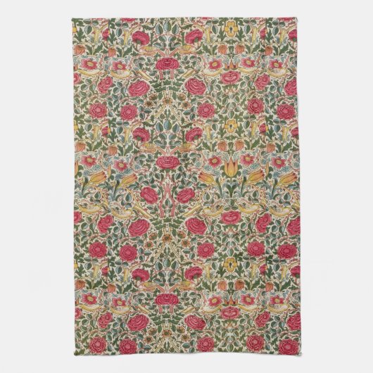  William Morris Roos Pink Yellow Bird Flor Theedoek (Verticaal)