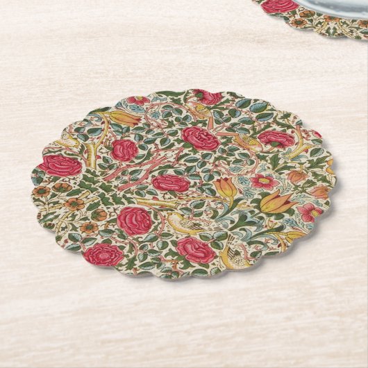 William Morris Roos Pink Yellow Bird Flora Kartonnen Onderzetters (Gekanteld)