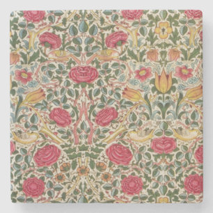 William Morris Roos Pink Yellow Bird Flora Stenen Onderzetter