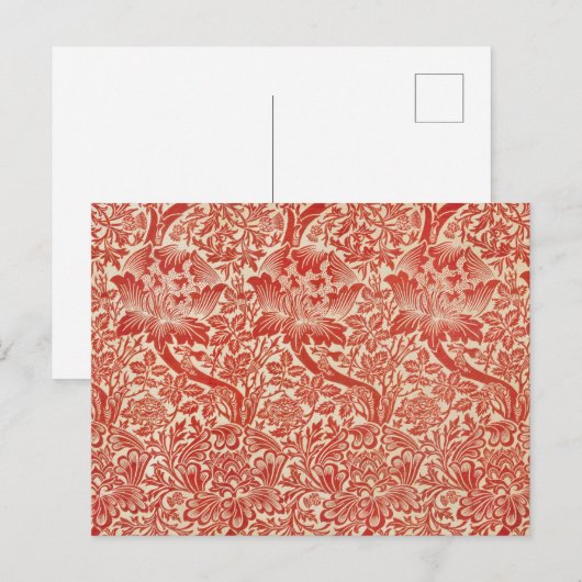 William Morris Roos & Thistle Bloemen Rood Briefkaart (Voorkant / Achterkant)