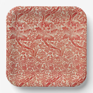 William Morris Roos & Thistle Bloemen Rood Papieren Bordje