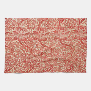 William Morris Roos & Thistle Bloemen Rood Theedoek