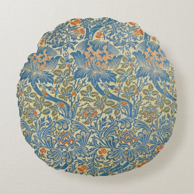 William Morris Roos & Thistle Floral Blue Rond Kussen (Voorkant)