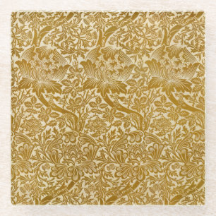 William Morris Roos & Thistle Floral Golden Glazen Onderzetter