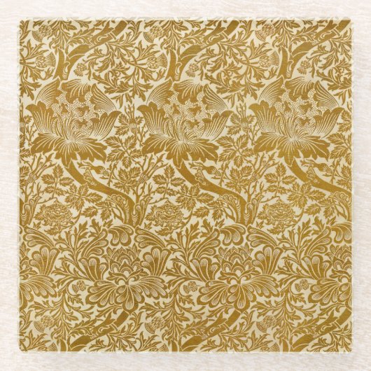 William Morris Roos & Thistle Floral Golden Glazen Onderzetter (Voorkant)