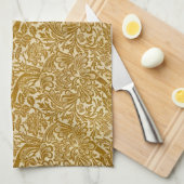 William Morris Roos & Thistle Floral Golden Theedoek (Quarter Fold)