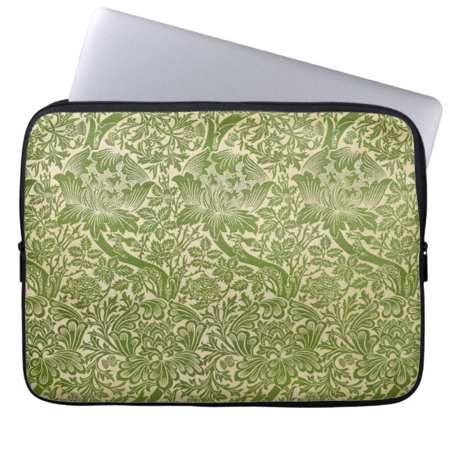 William Morris Roos & Thistle Floral Green Laptop Sleeve (Voorkant)