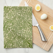 William Morris Roos & Thistle Floral Green Theedoek (Quarter Fold)