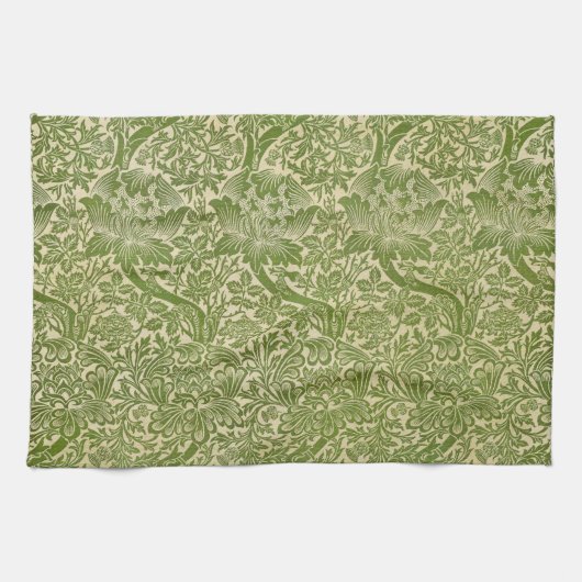 William Morris Roos & Thistle Floral Green Theedoek (Horizontaal)