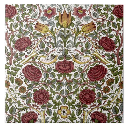 William Morris  Roos & vogelpatroon Tegeltje (Voorkant)