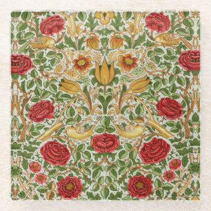 William Morris Roos & Vogels Chintz Rood Glazen Onderzetter