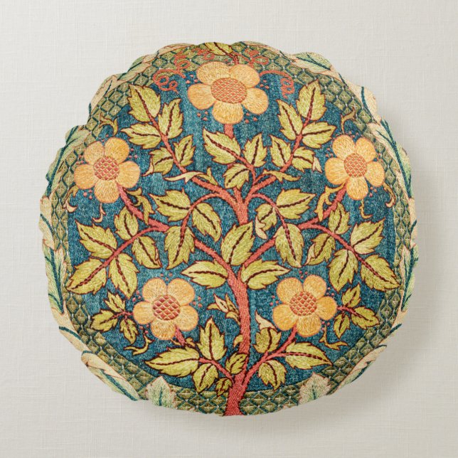 William Morris Roos Wreath Rond Kussen (Voorkant)