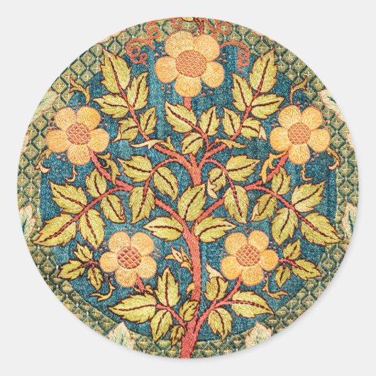 William Morris Roos Wreath Ronde Sticker (Voorkant)