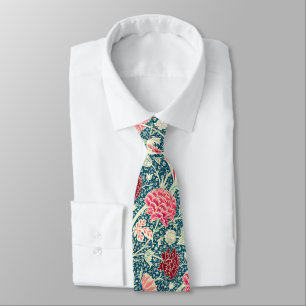 William Morris Rose Goud Groen Blauw Bloempatroon Stropdas