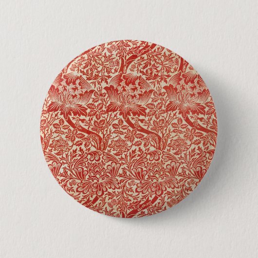 William Morris Rose & Thistle Bloem Rood Ronde Button 5,7 Cm (Voorkant)