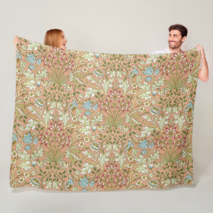 William Morris  roze blauw wit groen Fleece Deken