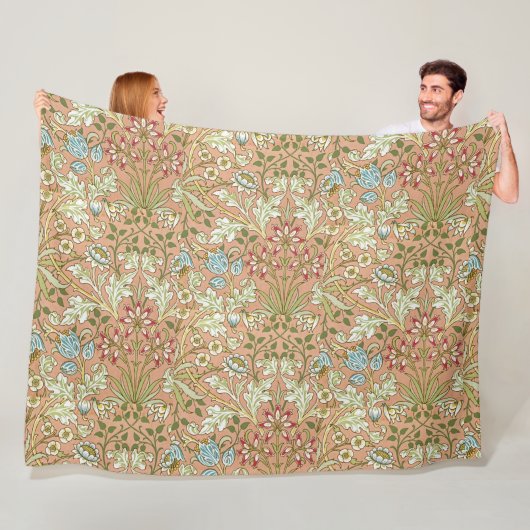 William Morris  roze blauw wit groen Fleece Deken (In situ)