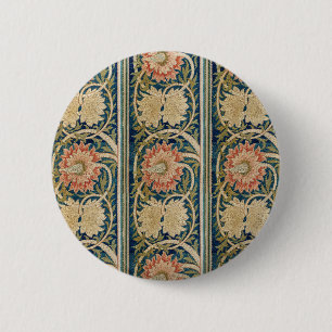 William Morris Roze Bloemrijke Zijde Borduurwerk A Ronde Button 5,7 Cm