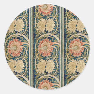 William Morris Roze Bloemrijke Zijde Borduurwerk A Ronde Sticker