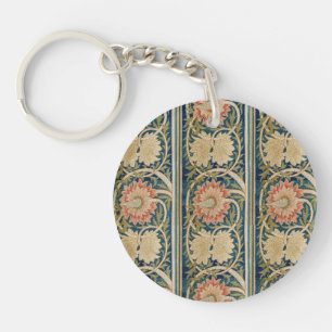 William Morris Roze Bloemrijke Zijde Borduurwerk A Sleutelhanger