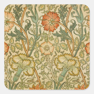 William Morris Roze Roos Bloemrand Kunst Vierkante Sticker