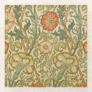William Morris Roze Roos Rand Bloemstuk Kunst Glazen Onderzetter
