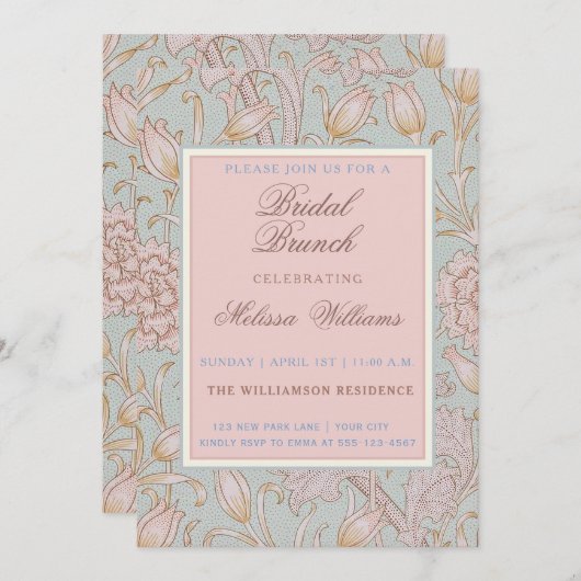 William Morris Roze Wild Tulpen Blauw Bridal Brunc Kaart (Voorkant / Achterkant)