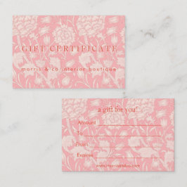 William Morris - Roze Wilde Tulips Gift Certificat Visitekaartje