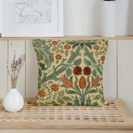 William Morris Sage Groene Roest en Crème Bloemen Kussen