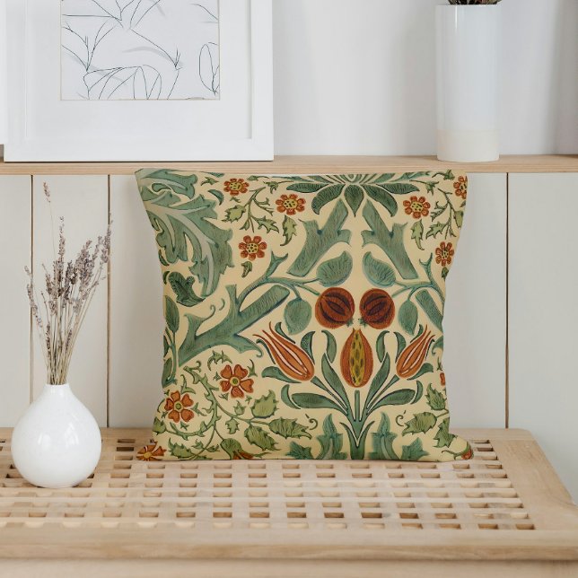 William Morris Sage Groene Roest en Crème Bloemen Kussen (Creator heeft geüpload)