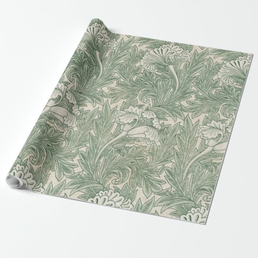 William Morris Saliegroen Tulp Patroon: Vintage Cadeaupapier (Uitgerold)