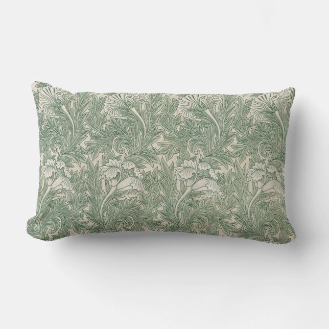 William Morris Saliegroen Tulp Patroon: Vintage Kussen (Voorkant)