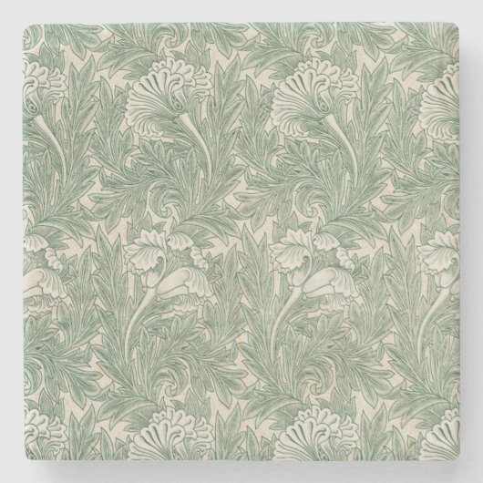 William Morris Saliegroen Tulp Patroon: Vintage Stenen Onderzetter (Voorkant)
