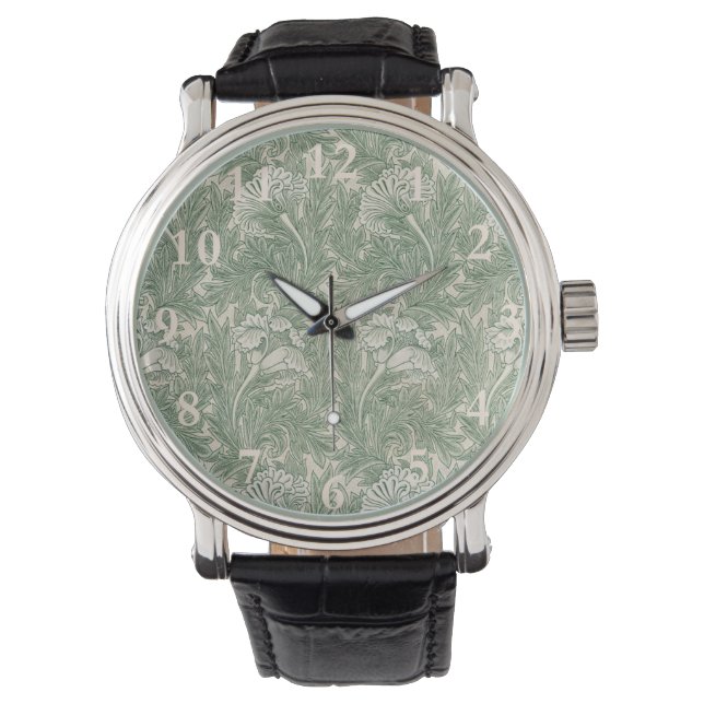 William Morris Saliegroene Tulp Patroon: Vintage Horloge (Voorkant)