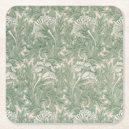 William Morris Saliegroene Tulp Patroon: Vintage Kartonnen Onderzetters
