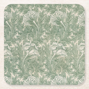 William Morris Saliegroene Tulp Patroon: Vintage Kartonnen Onderzetters
