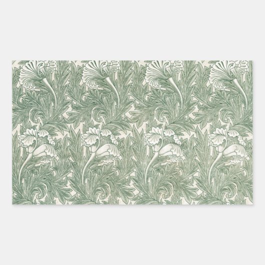 William Morris Saliegroene Tulp Patroon: Vintage Rechthoekige Sticker (Voorkant)