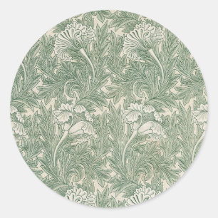 William Morris Saliegroene Tulp Patroon: Vintage Ronde Sticker